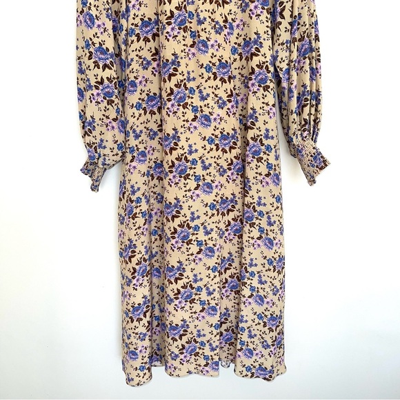 Yellow and Purple Ruffled Tiered Midi Dress with Mock Neck - Picture 5 of 9